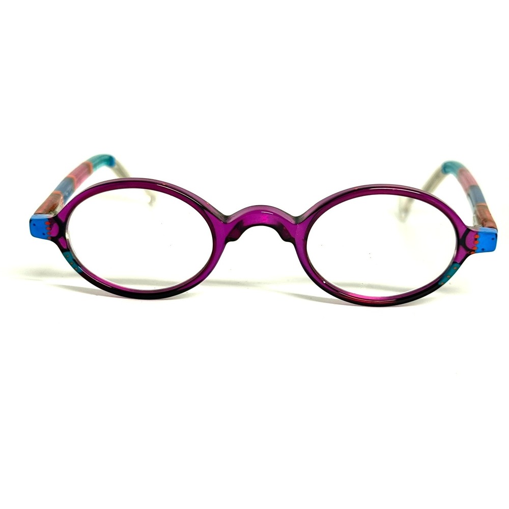 Ronit Furst Hand Painted Eyeglasses Purple Oval Frames Multicolor Temples 1705